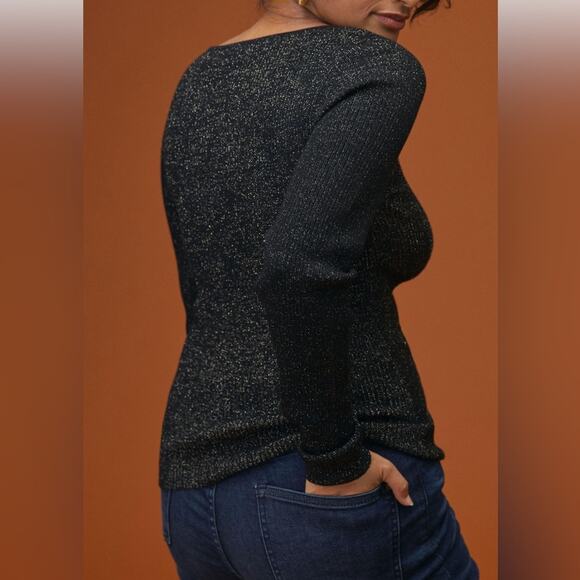Anthropologie Black Metallic Pullover Sweetheart Sweater Size Medium - Picture 3 of 12